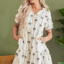  Logan Bowknot Bubble Sleeve V Neck Dress