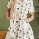  Logan Bowknot Bubble Sleeve V Neck Dress