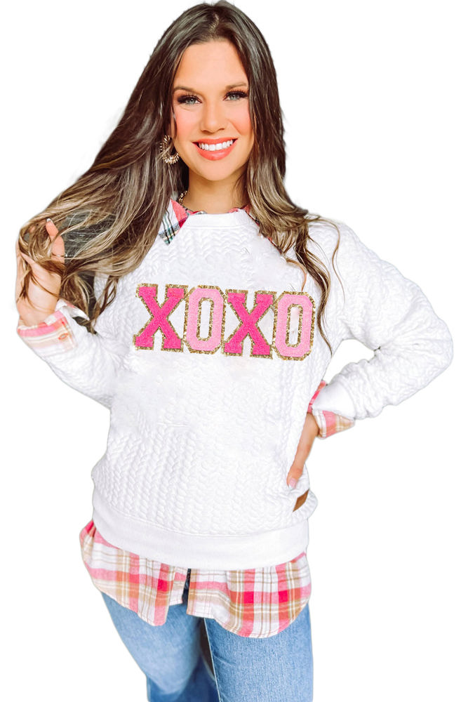 Logan XOXO Glitter Chenille Cable Knit Pullover Sweatshirt