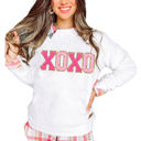  Logan XOXO Glitter Chenille Cable Knit Pullover Sweatshirt