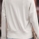  Lola Ribbed Texture Lace Trim V Neck Long Sleeve Top