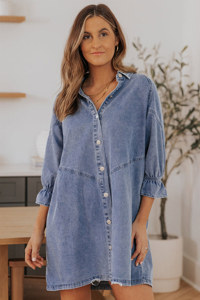 Londyn Buttoned Long Sleeve Denim Mini Dress