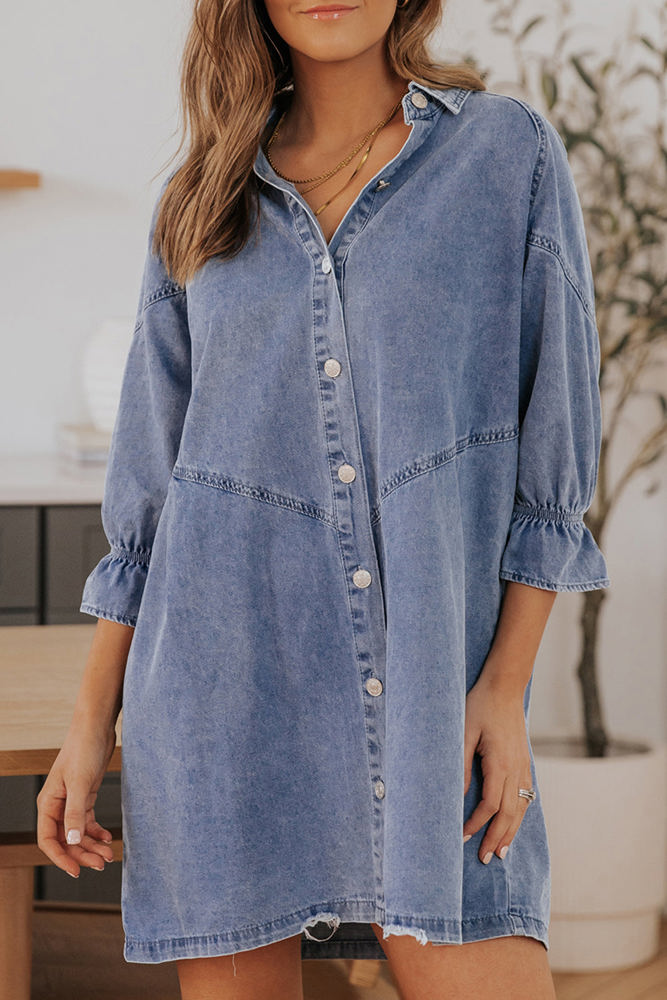 Londyn Buttoned Long Sleeve Denim Mini Dress