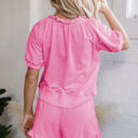  Lorelei Half Zip Puff Sleeve Top and Ruffled Shorts Set