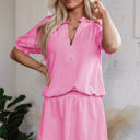  Lorelei Half Zip Puff Sleeve Top and Ruffled Shorts Set