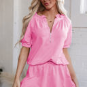  Lorelei Half Zip Puff Sleeve Top and Ruffled Shorts Set