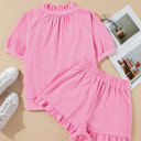  Lorelei Half Zip Puff Sleeve Top and Ruffled Shorts Set