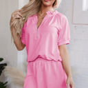 Pink Medium Lorelei Half Zip Puff Sleeve Top and Ruffled Shorts Set