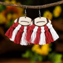 Red Lottie Braided Tasseled Drop Earrings
