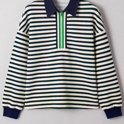 Louisa Contrast Collar Zip Long Sleeve Top