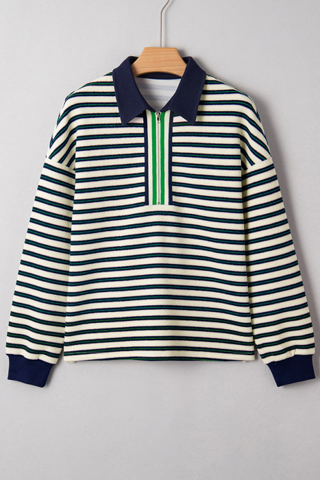 Louisa Contrast Collar Zip Long Sleeve Top