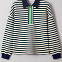 Navy Blue XL Louisa Contrast Collar Zip Long Sleeve Top