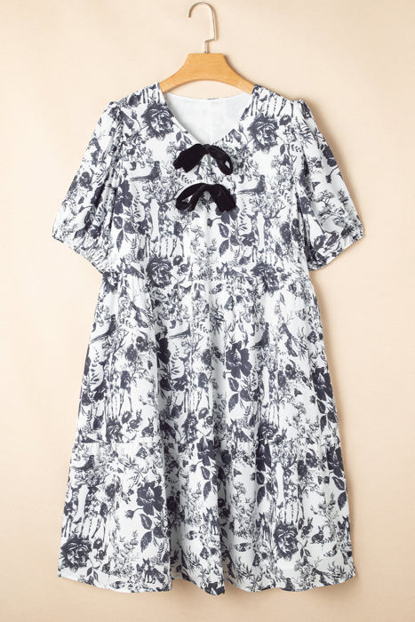 Luciana Plus Size Floral Bow Detail Midi Dress
