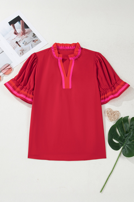 Luciana Ruffled Short Sleeve Blouse