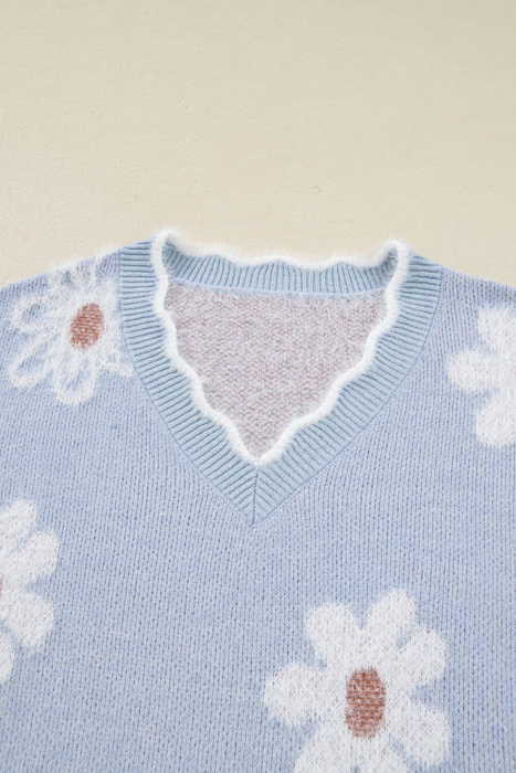 Lucille Fuzzy Flower Scalloped PLUS Sweater