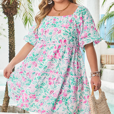 Lucille Plus Size Floral Ric-rac Trim Dress