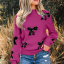 Bright Pink Large Lucy Bow Pattern Loose Sweater