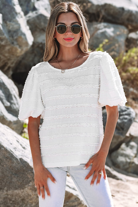 Luella Frilled Lace Trim Bubble Sleeve Blouse