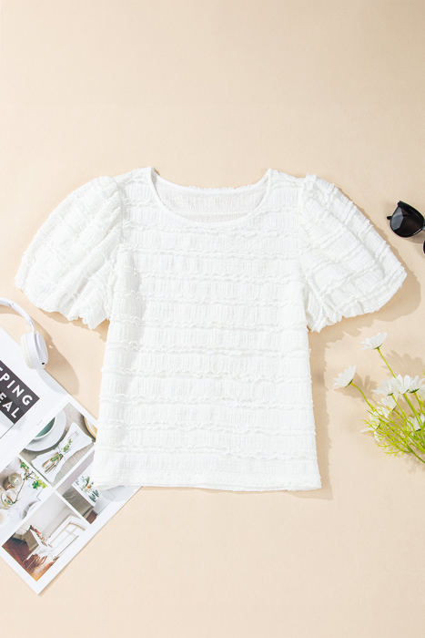 Luella Frilled Lace Trim Bubble Sleeve Blouse