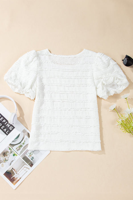 Luella Frilled Lace Trim Bubble Sleeve Blouse