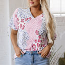  Luisa Leopard V Neck Short Sleeve Blouse