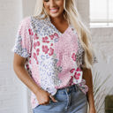  Luisa Leopard V Neck Short Sleeve Blouse