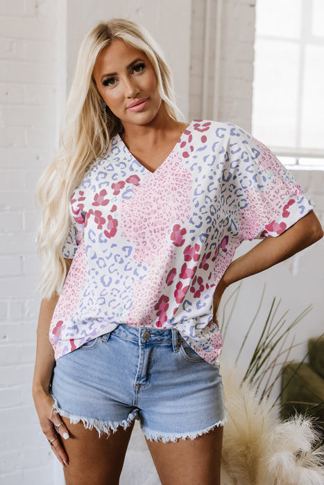 Luisa Leopard V Neck Short Sleeve Blouse
