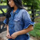  Luisa Ruffled Short Sleeve Denim Jacket