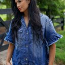  Luisa Ruffled Short Sleeve Denim Jacket