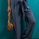  Luna Belted Frilly Waist Wide Leg Loose Pants