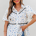 White XL Lyanna Floral Puff Short Sleeve Top