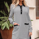 White Stripe Small Lyra Long Sleeve Shirt Dress