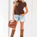  Lyrajira Texture Short Sleeve Sweater