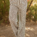 Brown Small Mabel Leopard Drawstring Elastic Waistband Loose Pants