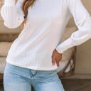 White Large Mabel Ribbed Bishop Sleeve Round Neck Top