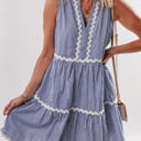 Blue Stripe Large Macie Sleeveless Notched V Neck Ric Rac Dress