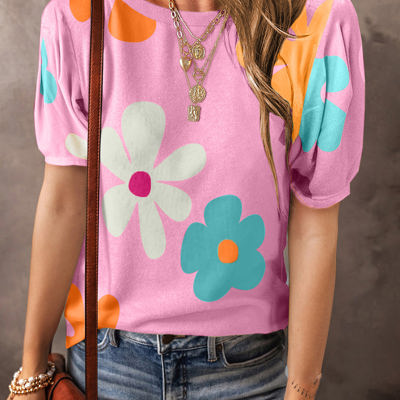 Macy Flower Print Bubble Sleeve Tee