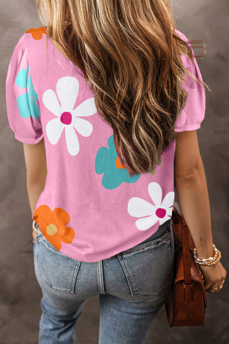 Macy Flower Print Bubble Sleeve Tee