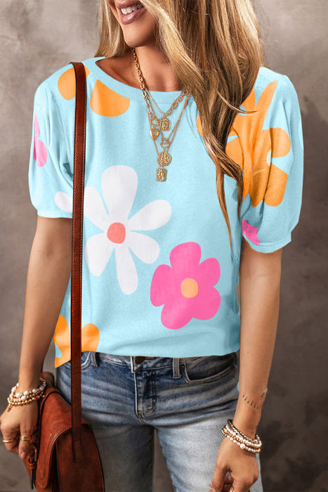 Macy Flower Print Bubble Sleeve Tee