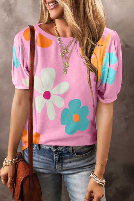 Macy Flower Print Bubble Sleeve Tee