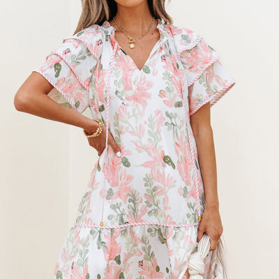 Madalyn Floral Contrast Edge Layered Short Sleeve Mini Dress