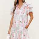  Madalyn Floral Contrast Edge Layered Short Sleeve Mini Dress