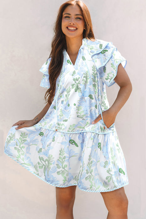 Madalyn Floral Contrast Edge Layered Short Sleeve Mini Dress