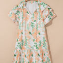 Orange Medium Madalyn Floral Contrast Edge Layered Short Sleeve Mini Dress