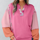  Maddie Texture Colorblock Patchwork Long Sleeve PLUS Top