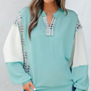  Maddie Texture Colorblock Patchwork Long Sleeve PLUS Top