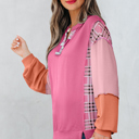  Maddie Texture Colorblock Patchwork Long Sleeve PLUS Top