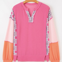  Maddie Texture Colorblock Patchwork Long Sleeve PLUS Top