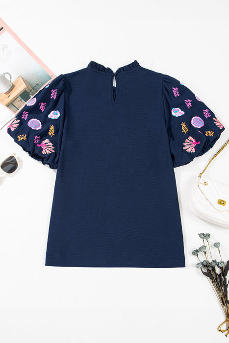 Maddison Shellfish Coral Embroidery Blouse