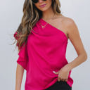  Madelynn Asymmetric Shoulder Ruffle Sleeve Blouse